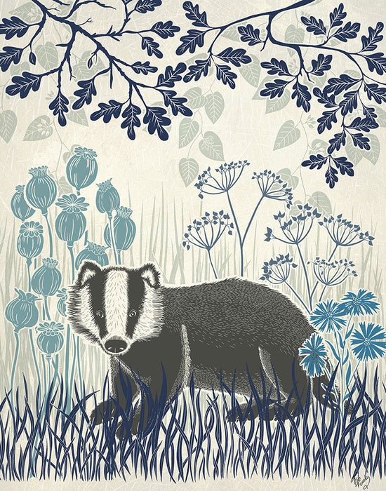 Country Lane Badger 5, Blue, Art Print | FabFunky