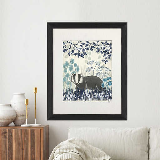 Country Lane Badger 5, Blue, Art Print | Print 14x11inch