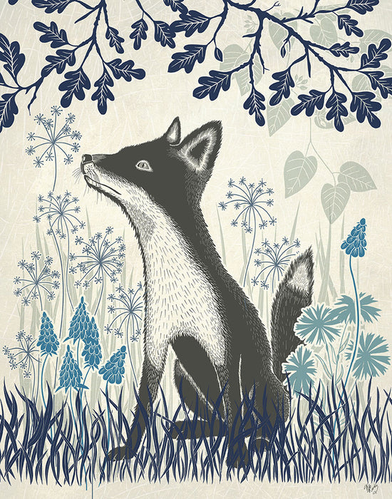 Country Lane Fox 1, Blue, Art Print | FabFunky