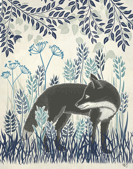 Country Lane Fox 2, Blue, Art Print | FabFunky