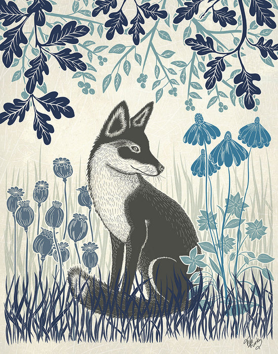 Country Lane Fox 3, Blue, Art Print | FabFunky