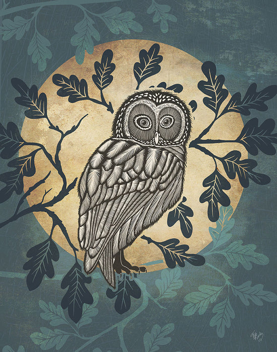 Country Lane Owl in Moon, Art Print | FabFunky