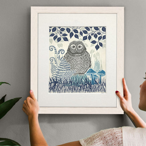 Country Lane Owl 2, Blue, Art Print | Print 14x11inch