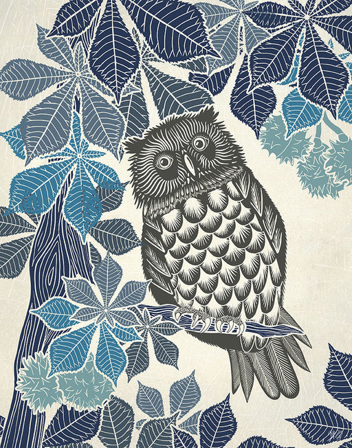 Country Lane Owl 3, Blue, Art Print | FabFunky