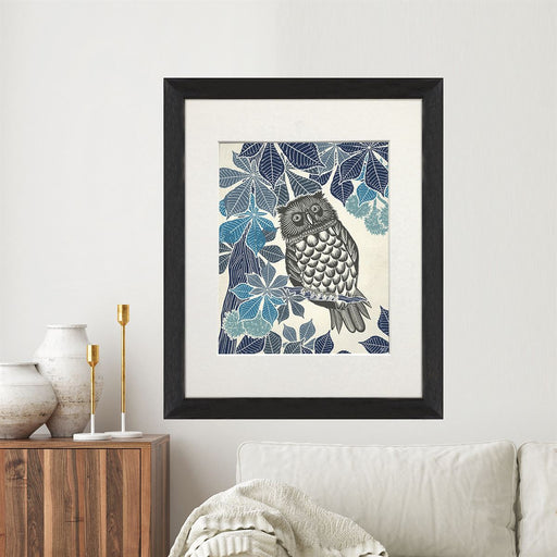 Country Lane Owl 3, Blue, Art Print | Print 14x11inch
