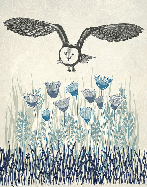 Country Lane Owl 4, Blue, Art Print | FabFunky
