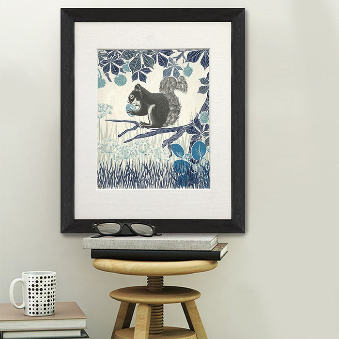 Country Lane Squirrel 1, Blue, Art Print | Print 14x11inch