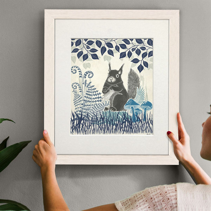 Country Lane Squirrel 2, Blue, Art Print | Print 14x11inch