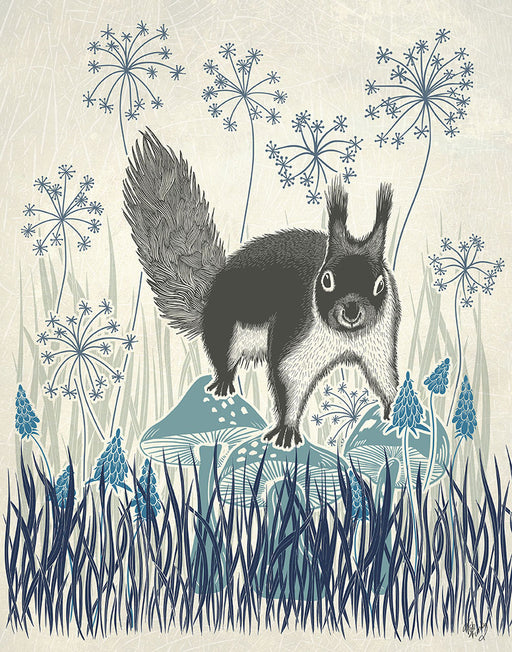 Country Lane Squirrel 3, Blue, Art Print | FabFunky