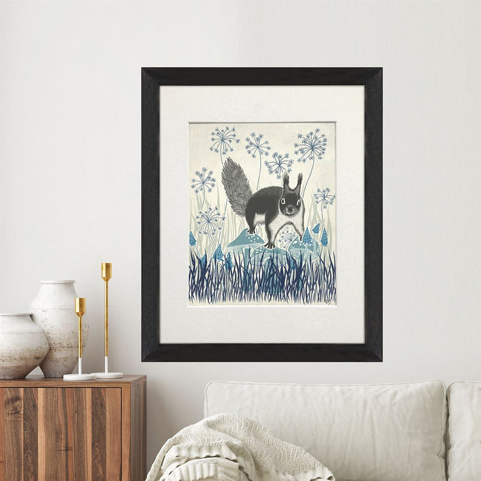 Country Lane Squirrel 3, Blue, Art Print | Print 14x11inch