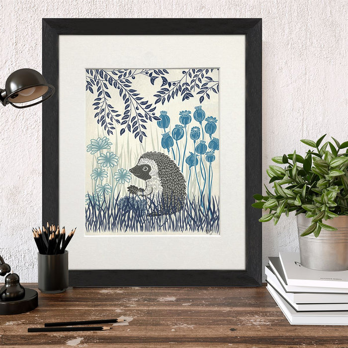 Country Lane Hedgehog, Blue, Art Print | Print 14x11inch