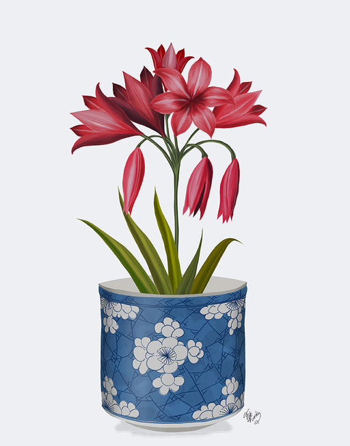 Chinoiserie Amaryllis Red, Blue Vase, Art Print | FabFunky