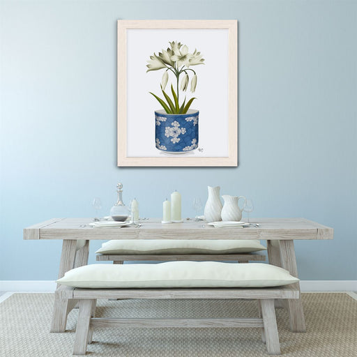 Chinoiserie Amaryllis White, Blue Vase, Art Print | Print 14x11inch