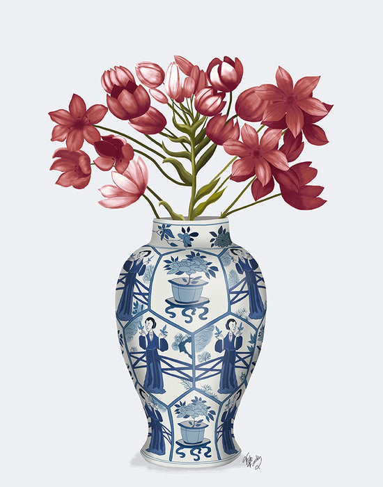 Chinoiserie Arabian Star Red, Blue Vase, Art Print | FabFunky