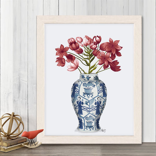 Chinoiserie Arabian Star Red, Blue Vase, Art Print | Print 14x11inch