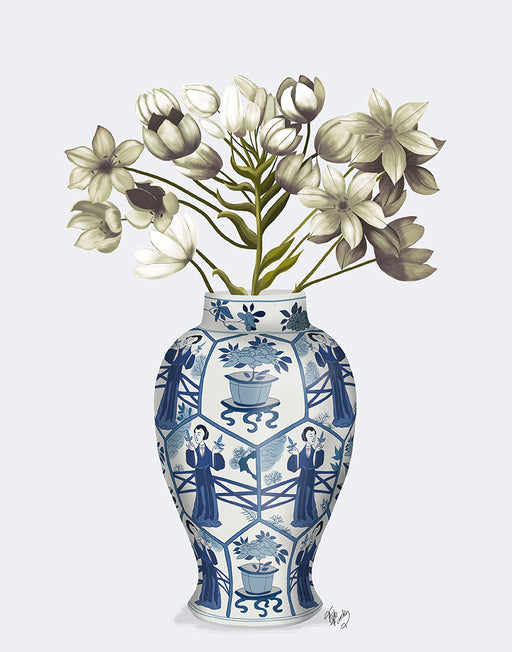 Chinoiserie Arabian Star White, Blue Vase, Art Print | FabFunky