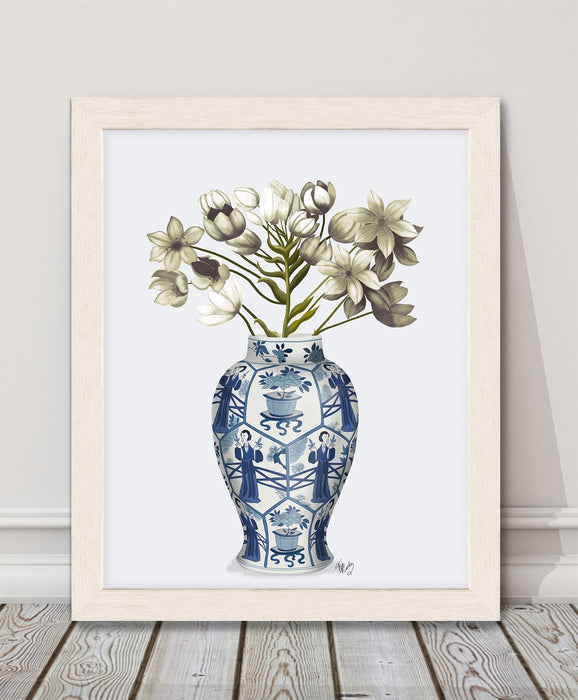 Chinoiserie Arabian Star White, Blue Vase, Art Print | Print 14x11inch