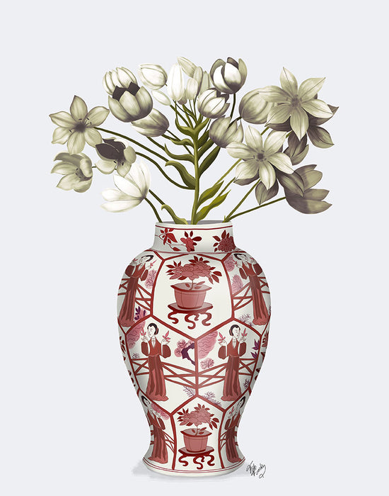 Chinoiserie Arabian Star White, Red Vase, Art Print | FabFunky
