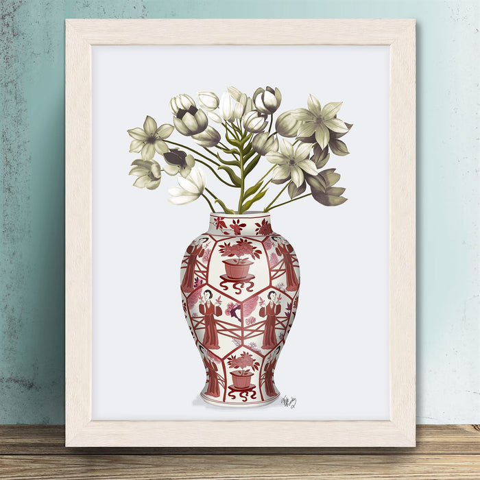 Chinoiserie Arabian Star White, Red Vase, Art Print | Print 14x11inch