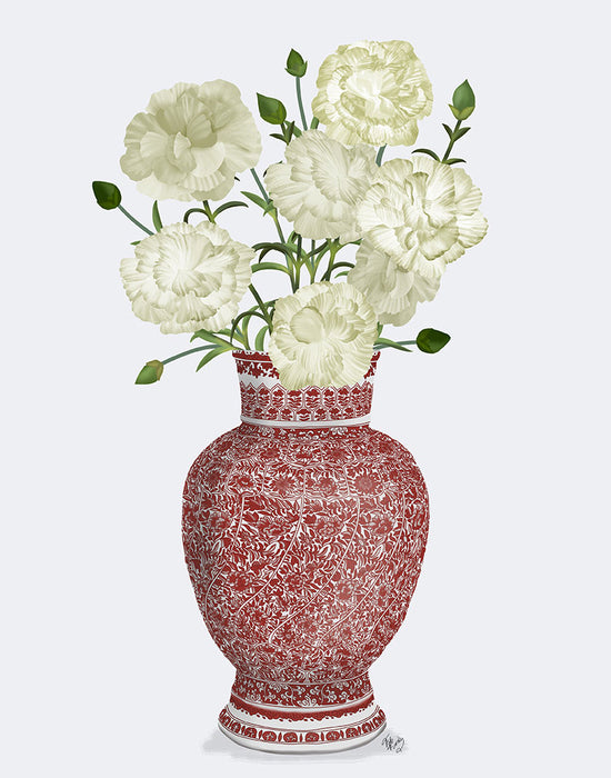 Chinoiserie Carnations White, Red Vase, Art Print | FabFunky