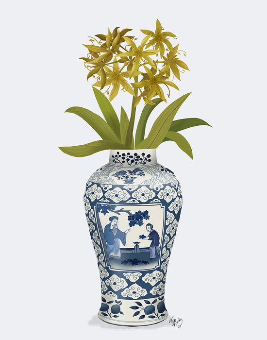 Chinoiserie Day Lily Lemon, Blue Vase, Art Print | FabFunky