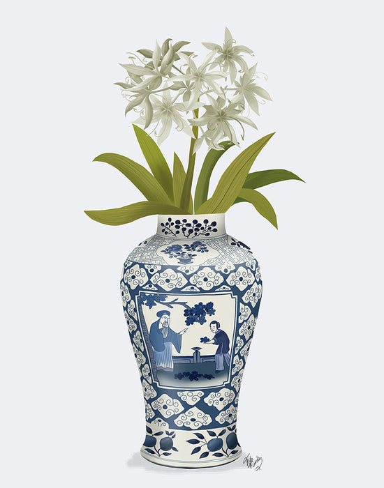 Chinoiserie Day Lily White, Blue Vase, Art Print | FabFunky