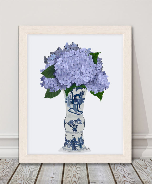Chinoiserie Hydrangea Lilac, Blue Vase, Art Print | Print 14x11inch