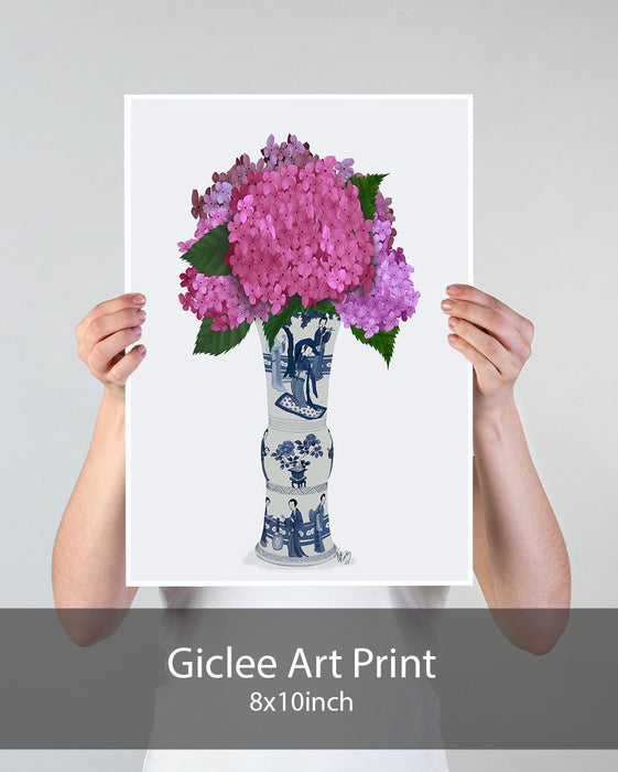 Chinoiserie Hydrangea Pink, Blue Vase, Art Print | Print 18x24inch