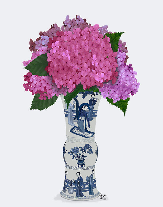 Chinoiserie Hydrangea Pink, Blue Vase, Art Print | FabFunky