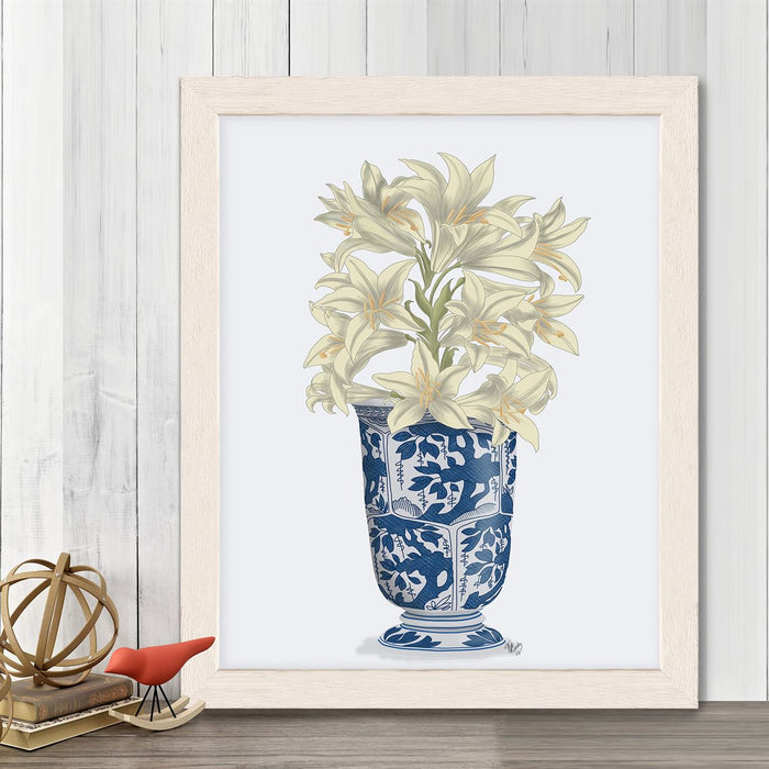 Chinoiserie Lilies White, Blue Vase, Art Print | Print 14x11inch