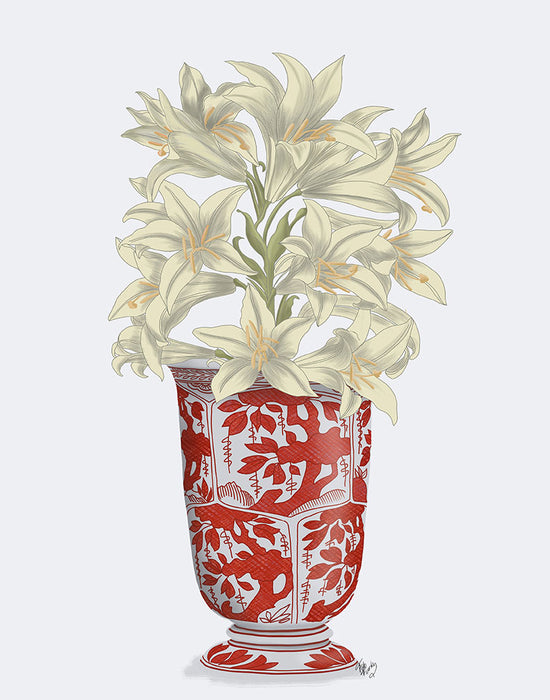 Chinoiserie Lilies White, Red Vase, Art Print | FabFunky