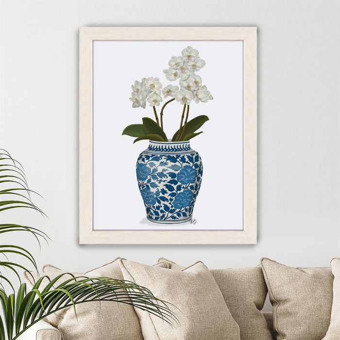 Chinoiserie Orchids White, Blue Vase, Art Print | Print 14x11inch