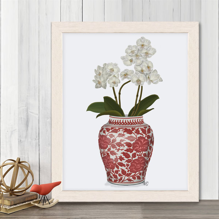 Chinoiserie Orchids White, Red Vase, Art Print | Print 14x11inch