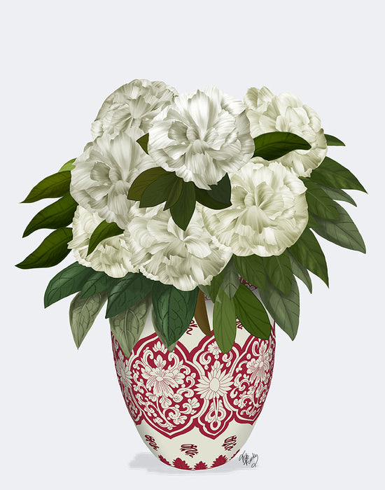 Chinoiserie Peonies White, Red Vase, Art Print | FabFunky
