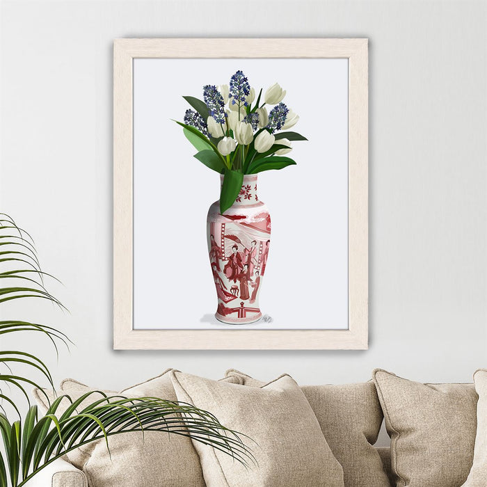 Chinoiserie Tulips White, Hyacinth Blue, Red Vase, Art Print | Print 14x11inch