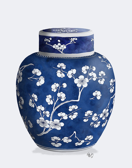 Chinoiserie Cherry Blossom Ginger Jar, Blue, Art Print | FabFunky
