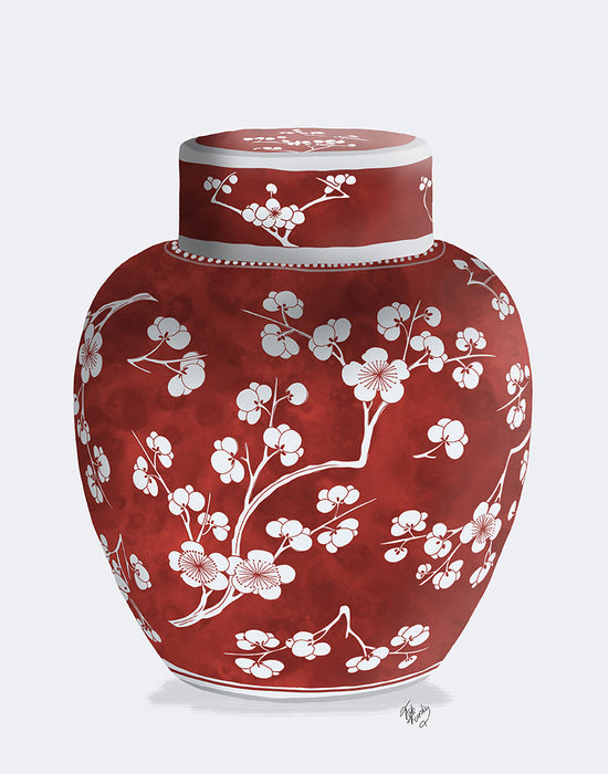 Chinoiserie Cherry Blossom Ginger Jar, Red, Art Print | FabFunky