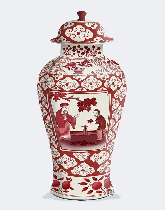 Chinoiserie Cherry Blossom Picker, Red, Art Print | FabFunky