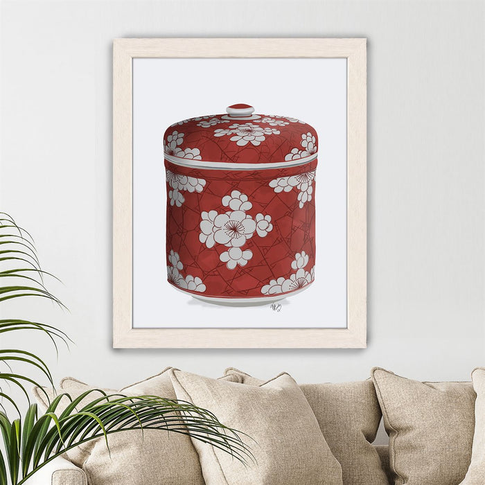 Chinoiserie Cherry Blossom Pot, Red, Art Print | Print 14x11inch