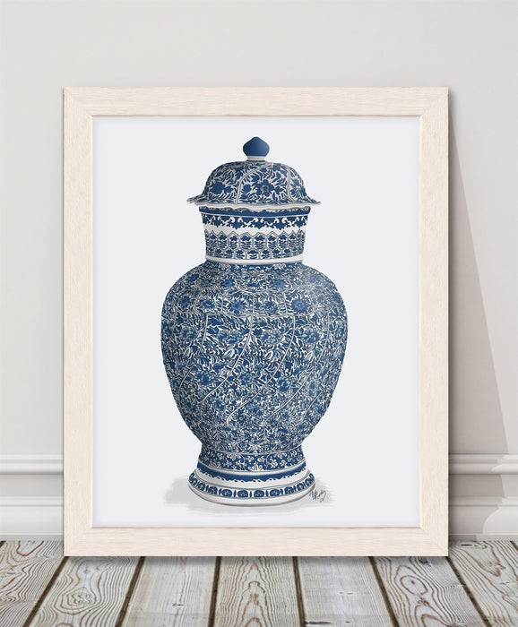 Chinoiserie Vase Flower Spiral Blue, Art Print | Print 14x11inch
