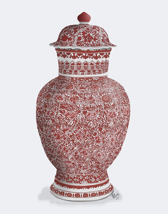 Chinoiserie Vase Flower Spiral Red, Art Print | FabFunky