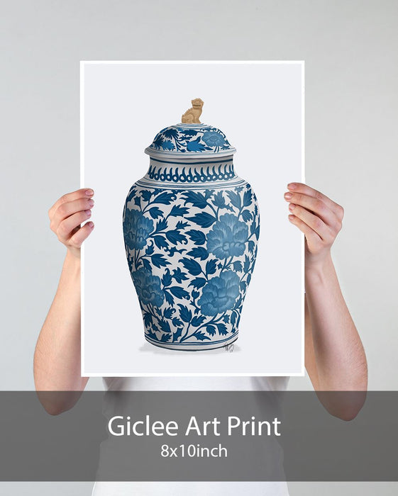 Chinoiserie Vase Golden Lion Blue, Art Print | Print 18x24inch