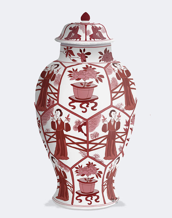 Chinoiserie Vase Leaf Picker Red, Art Print | FabFunky