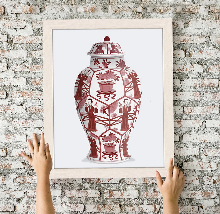 Chinoiserie Vase Leaf Picker Red, Art Print | Print 14x11inch