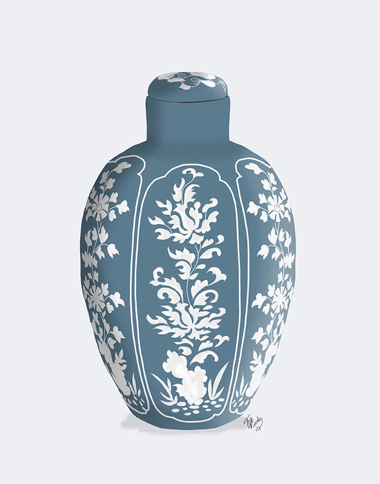 Chinoiserie Vase Vine Grey Blue, Art Print | FabFunky