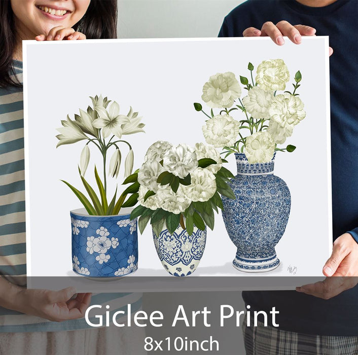 Chinoiserie Flower Trio 1, Blue, Art Print | Print 18x24inch