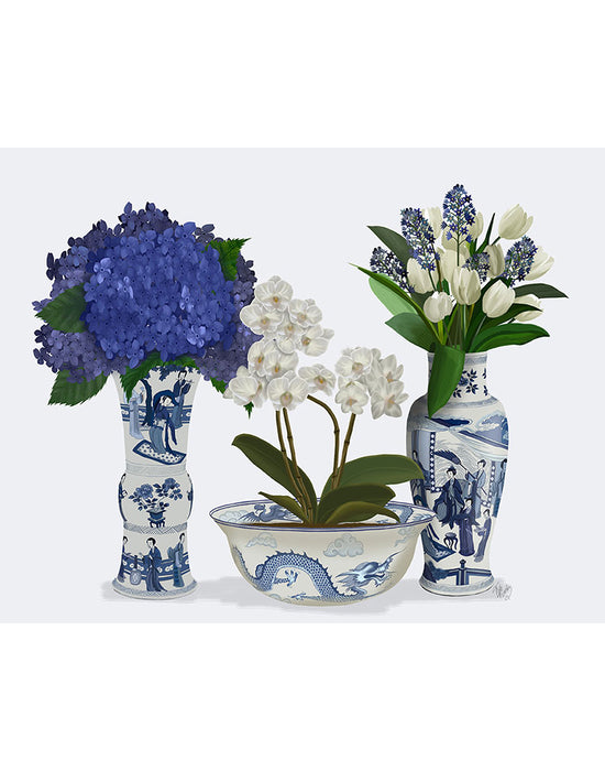 Chinoiserie Flower Trio 2, Blue, Art Print | FabFunky
