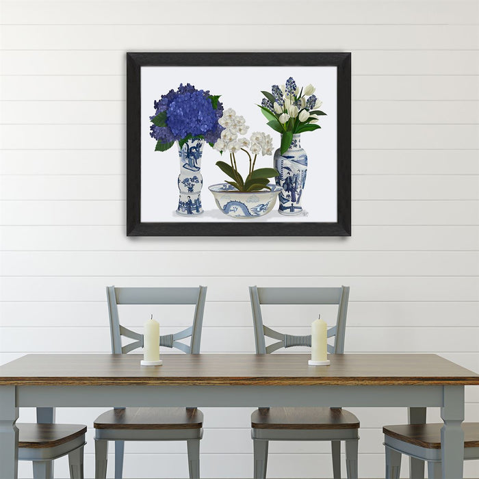 Chinoiserie Flower Trio 2, Blue, Art Print | Print 14x11inch