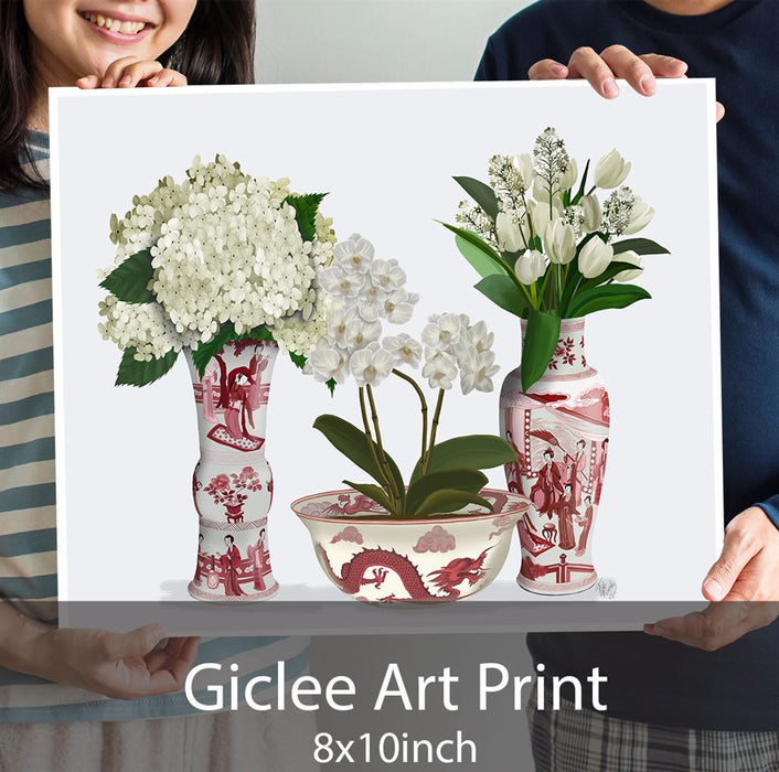 Chinoiserie Flower Trio 2, Red, Art Print | Print 18x24inch