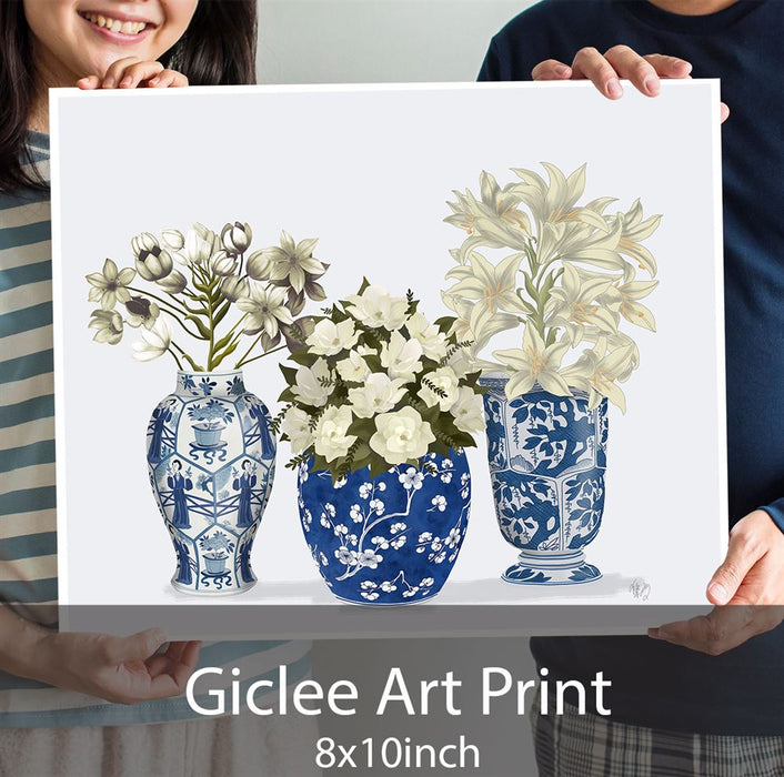 Chinoiserie Flower Trio 3, Blue, Art Print | Print 18x24inch